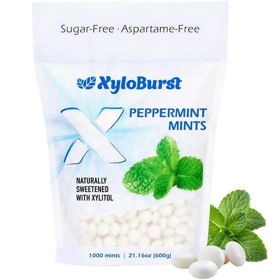 XyloBurst - Xylitol Mints | Sugar Free Breath Mints for Oral Health | Gluten Free, Vegan, Keto Friendly | Aspartame Free Mints | Peppermint | 1000 Count Bag