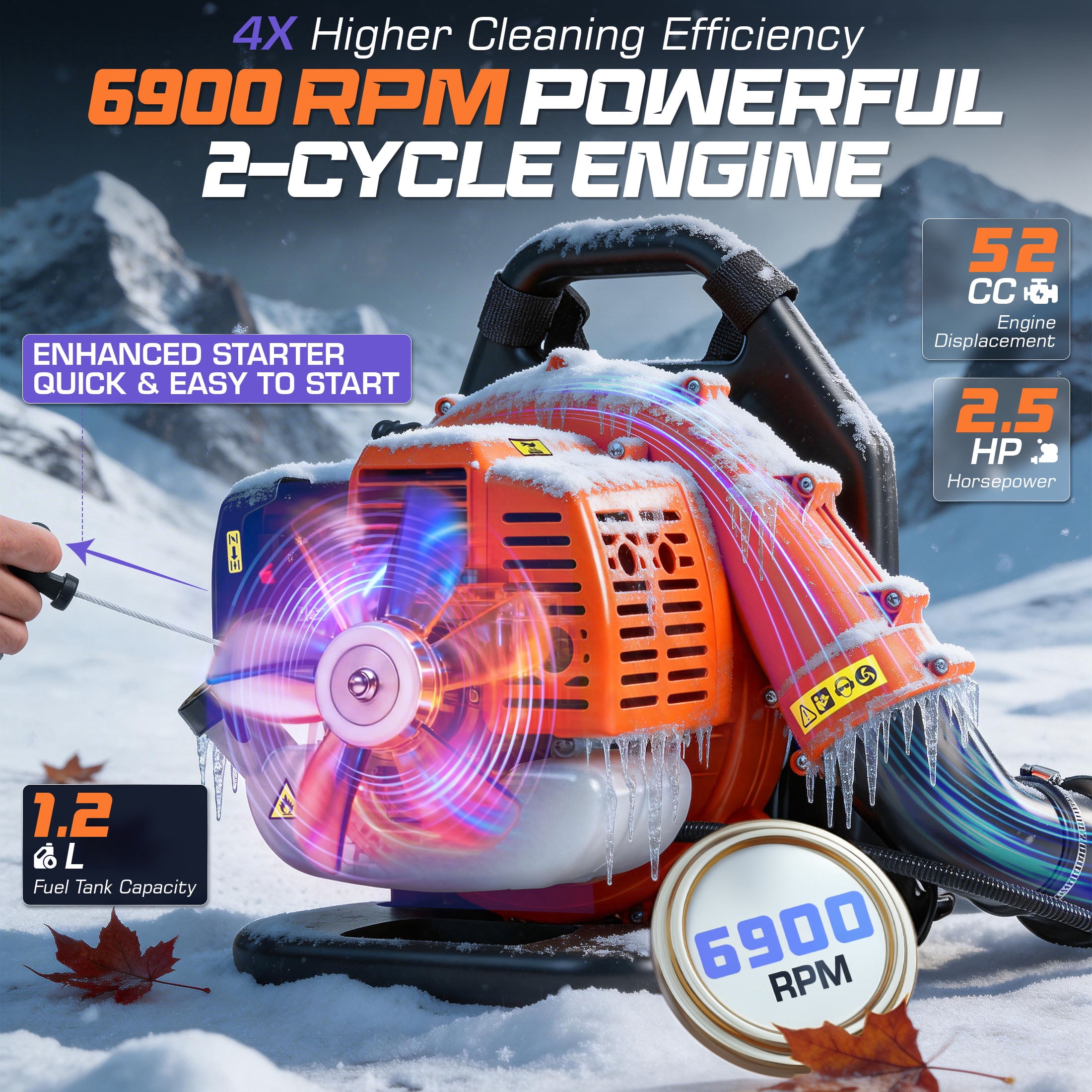 52cc 603 CFM 224 MPH Lightweight Backpack Leaf Blower Gas Powered, 2-Cycle Gasoline Blower with Cruise Control, Professional Backpack Blowers for Lawn Care, Large Yard Waste, Grass & Debris Cleaning