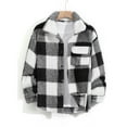 thumbnail image 3 of CharmCyan Men Sherpa Fleece Plaid Jacket Button Down Long Sleeve Casual Outerwear with Chest Pocket and Spread Collar Black XL, 3 of 5