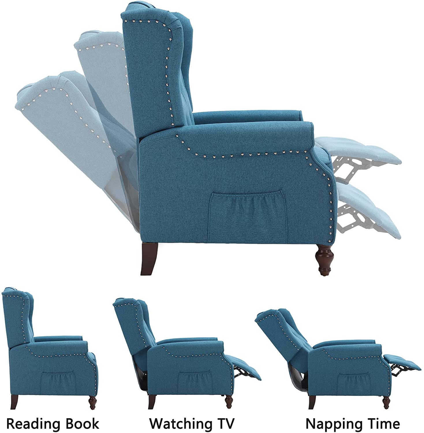 LVUYOYO Wingback Recliner Chair Push Back Arm Chair with Heat and Massage Tufted Single Sofa for Home, Living Room, Office, Bedroom