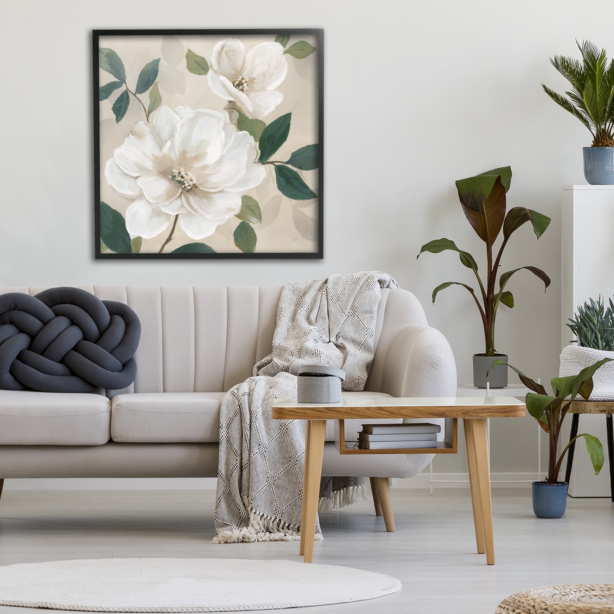 Stupell Industries Serene White Magnolia Study Black Framed Giclee Art, design by Nan