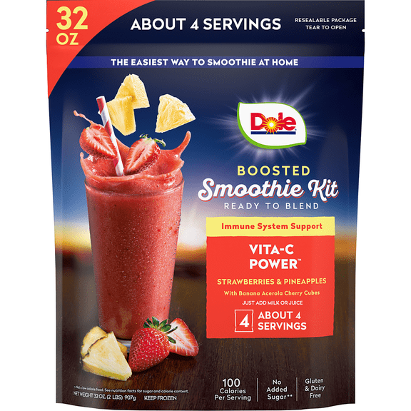 Dole Boosted Blends Frozen Strawberry and Pineapple Vita-C Smoothie Blend, 32 oz