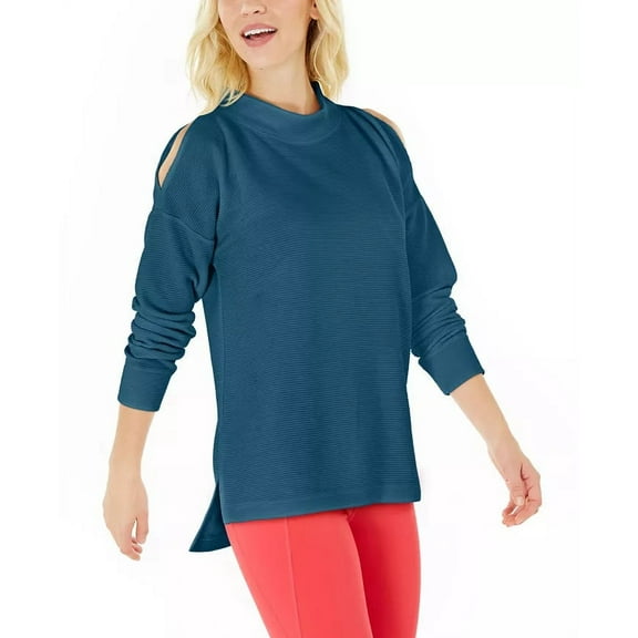 Ideology Women's Cold-Shoulder Vented Top Blue Size Medium