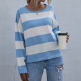 thumbnail image 6 of Womens Long Sleeve Shirts Casual Loose Fit Striped Tops Knit Pullover Sweaters Blue M, 6 of 9