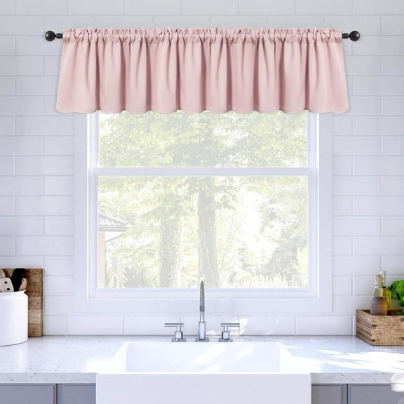 Blackout Window Valance for Bedroom Kitchen Bathroom Living Room Darkening Rod Pocket Curtain Valance, Thermal Insulated Window Treatment 1 Panel, 52 x 18 Inches, Baby Pink