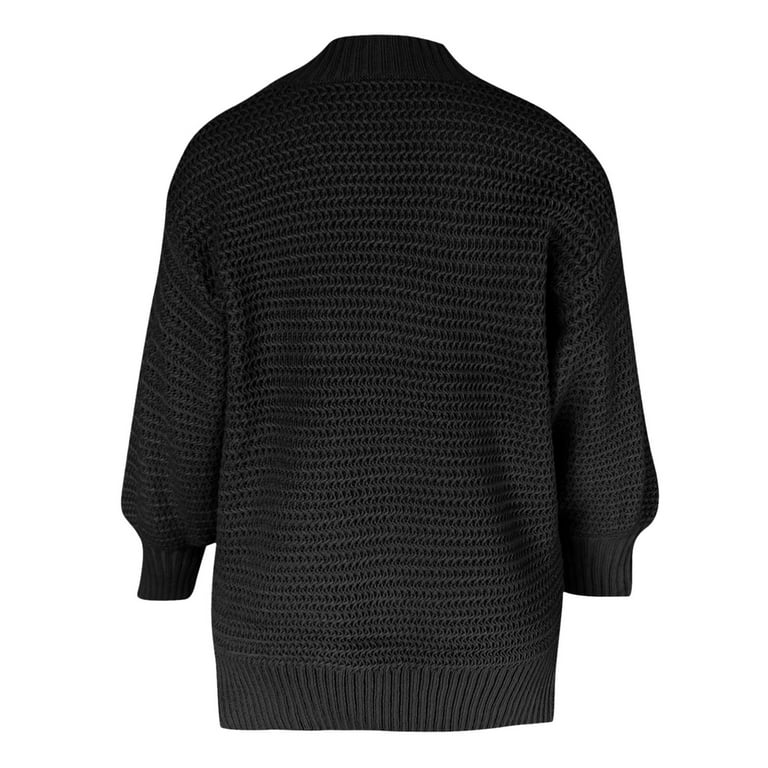 STETMN Women Crewneck Batwing Sleeve Oversized Side Slit Ribbed Knit Pullover Sweater Knit Pullover Sweater Tops Jumper Black L