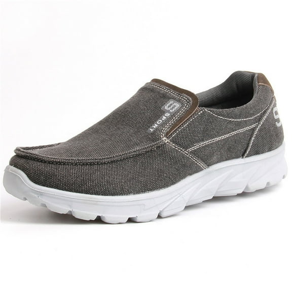 Men's Fashion Canvas Loafers Casual Lightweight Breathable Stretch Flats Outdoor Walking Fit Shoes Gray 7 US