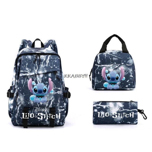 Lilo And Stitch-mochila de 3 piezas para adolescentes, niñas, niños, mujeres, hombres, estudiantes, impermeable, escolar, portátil