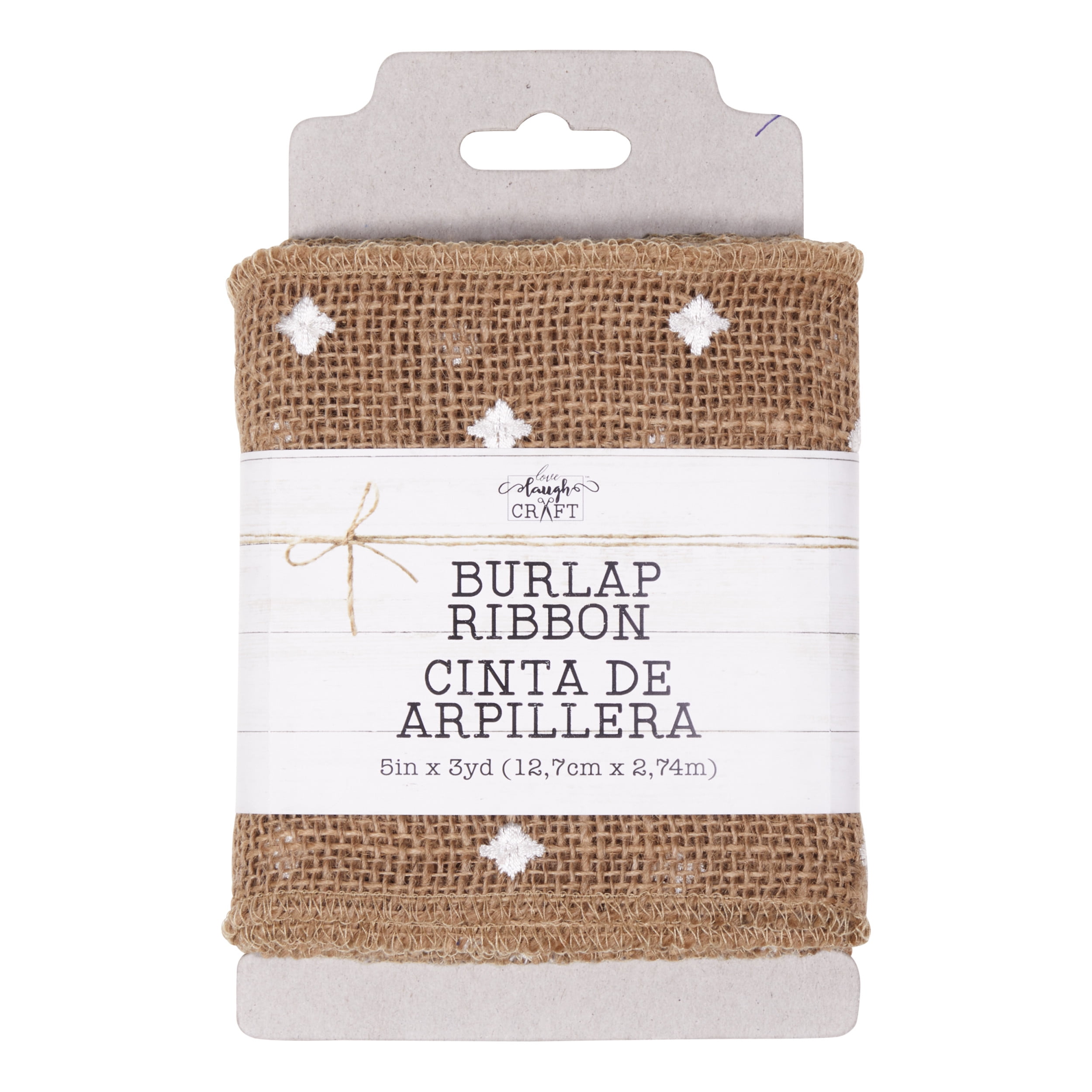 Love, Laugh, Craft Natural Jute Burlap Ribbon, 5"W x 3-Yd, 4-Pk, Precut, Beige/White