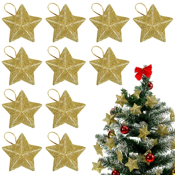 BRIGHTFUFU 30 PCS GLITTER PENDENTES DE LA ESTRELLA DE NAVIDAD Decoraciones colgantes de navidad
