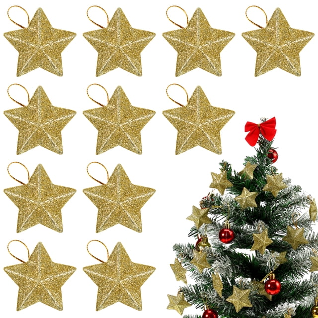 BRIGHTFUFU 30 PCS GLITTER PENDENTES DE LA ESTRELLA DE NAVIDAD Decoraciones colgantes de navidad