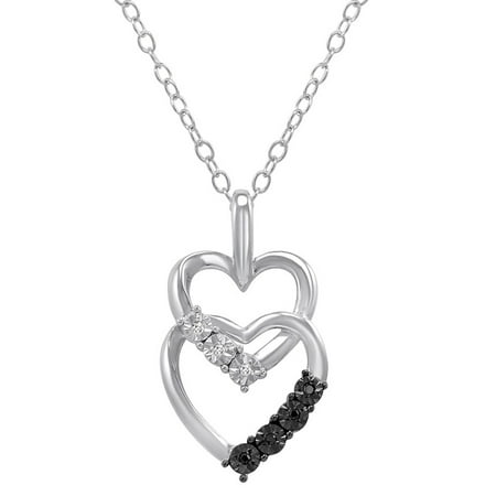 - Amanda Rose Interlocking Black and White Diamond Heart Pendant in Sterling Silver