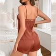 thumbnail image 5 of MGDXOX Women's Satin 2 Piece Skirt Sets Lace Trim Silky Spaghetti Strap Cami Tops Cute Mini Skirt Sleepwear Lounge Outfit Brown XL, 5 of 6