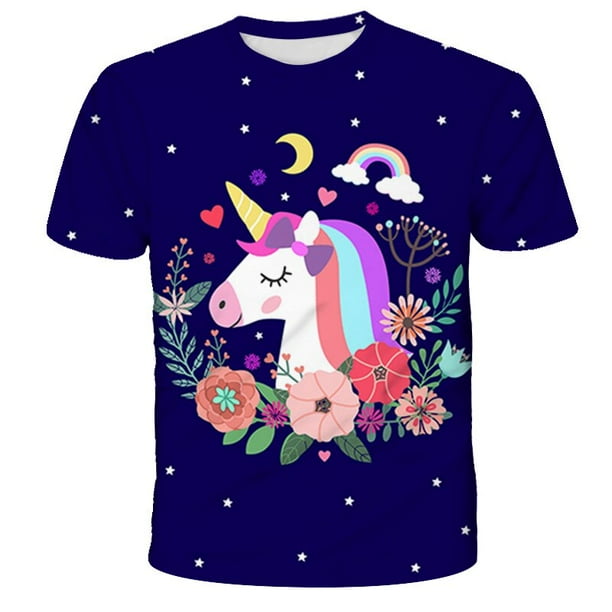 Niños pony Camiseta Verano 3D Impreso Dibujos animados Unicornio Camiseta Niños Divertido Harajuku Moda Top Boys amp; Camiseta super linda para niñas5T Gao Jinjia LED