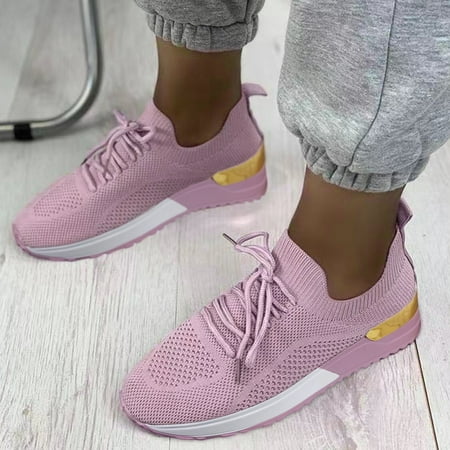 

Feiboyy Casual Summer Shoes Up Wedge Women Ladies Mesh Walking Lace Shoes Women s casual shoes