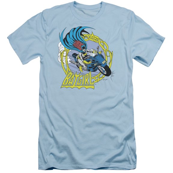DC Comics Batgirl Motorcycle S/S Adult 30/1 T-Shirt Light Blue