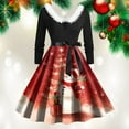thumbnail image 4 of Drie Womens Christmas Dress Women's Christmas Dress Santa Print Collar Long Sleeve Holiday Dresses Vintage Xmas Dress with Bow-Knot Belt ,2XL, 4 of 5