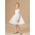 thumbnail image 5 of Knee Length Flower Girl Dresses V Neck Tulle Layers Birthday Party Dress Lace Princess Pageant Dress for Girls ( 2 -3Years）, 5 of 10