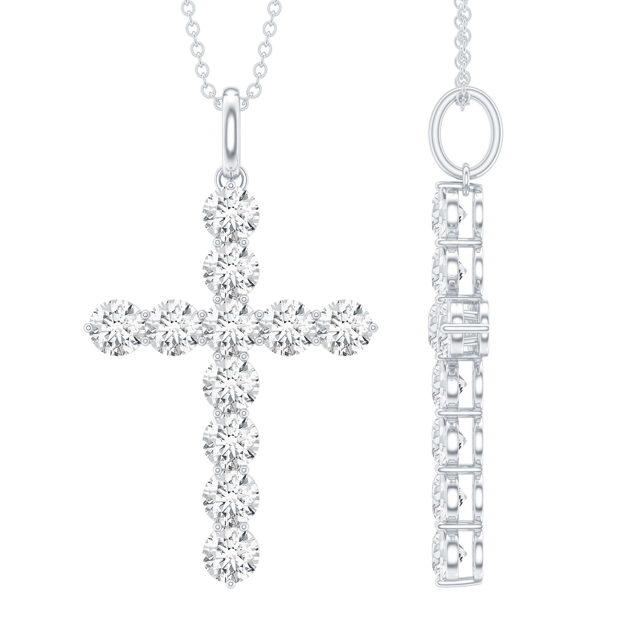 Rosec Jewels - Moissanite Cross Necklace with Silver Chain - (D-VS1 Grade) Moissanite Christian Necklace Hypoallergenic