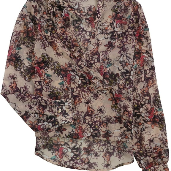 GUESS Womens Ruffled Choker Pullover Blouse, Off-White, Small