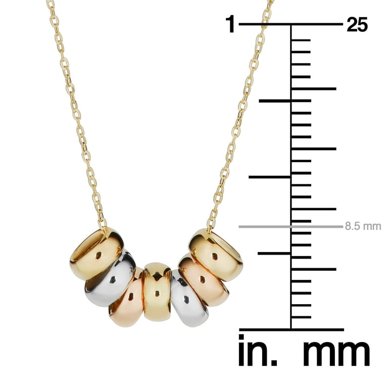14k Tricolor Gold Seven Lucky Rings Necklace adjusts to 17 or 18