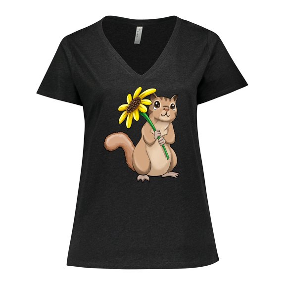 Inktastic Cute Chipmunk with Sunflower Women's Plus Size V-Neck T-Shirt
