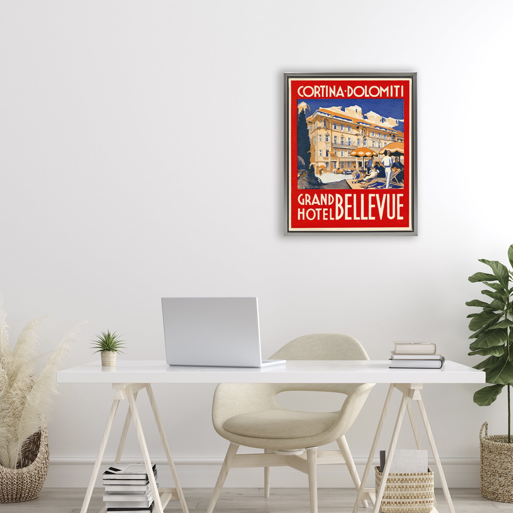 Stupell Industries Grand Hotel Bellevue Vintage Gray Framed Floater Canvas Wall Art, design by Print Collection