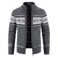 thumbnail image 2 of Cárdigan de punto grueso con forro polar para hombre, chaqueta tipo suéter con cremallera y cuello vertical para otoño e invierno, chaqueta con estampado de copos de nieve para hombre, 2 of 6