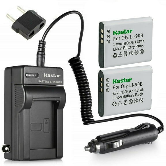 Kastar Battery (2-Pack) and Charger Replacement for Olympus LI-90B, LI-92B, UC-90, Olympus SH-1, SH-50 iHS, SH-60, SP-100, SP-100EE, Tough TG-1 iHS, Tough TG-2 iHS, Tough TG-3, XZ-2 iHS Cameras