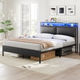 thumbnail image 3 of HOOBRO Full Size Upholstered Bed Frame with Charging Station & LED Light Strip - Sturdy Metal Support, Headboard with Storage Shelves, Outlets & USB Ports - Stylish Black Bedroom Furniture, 3 of 10