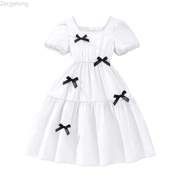 Zecgelong Toddler Girls Short Sleeve Prints Dress Dance Party Dresses Clothes Girls Dresses Size 9-10 Years White