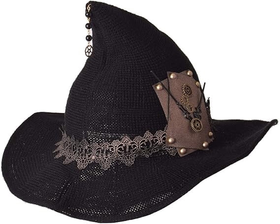Knitted Wool Witch Hat with Wide Brim for Halloween Costume and Winter Wear