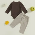 thumbnail image 4 of GYRATEDREAM Newborn Baby Boy Girl Thanksgiving Day Outfit Infant Long Sleeve Turkey Print Romper Bodysuit Top Pant Set 2Pcs Toddler Fall Winter Clothes Brown for 0-18 Months, 4 of 5