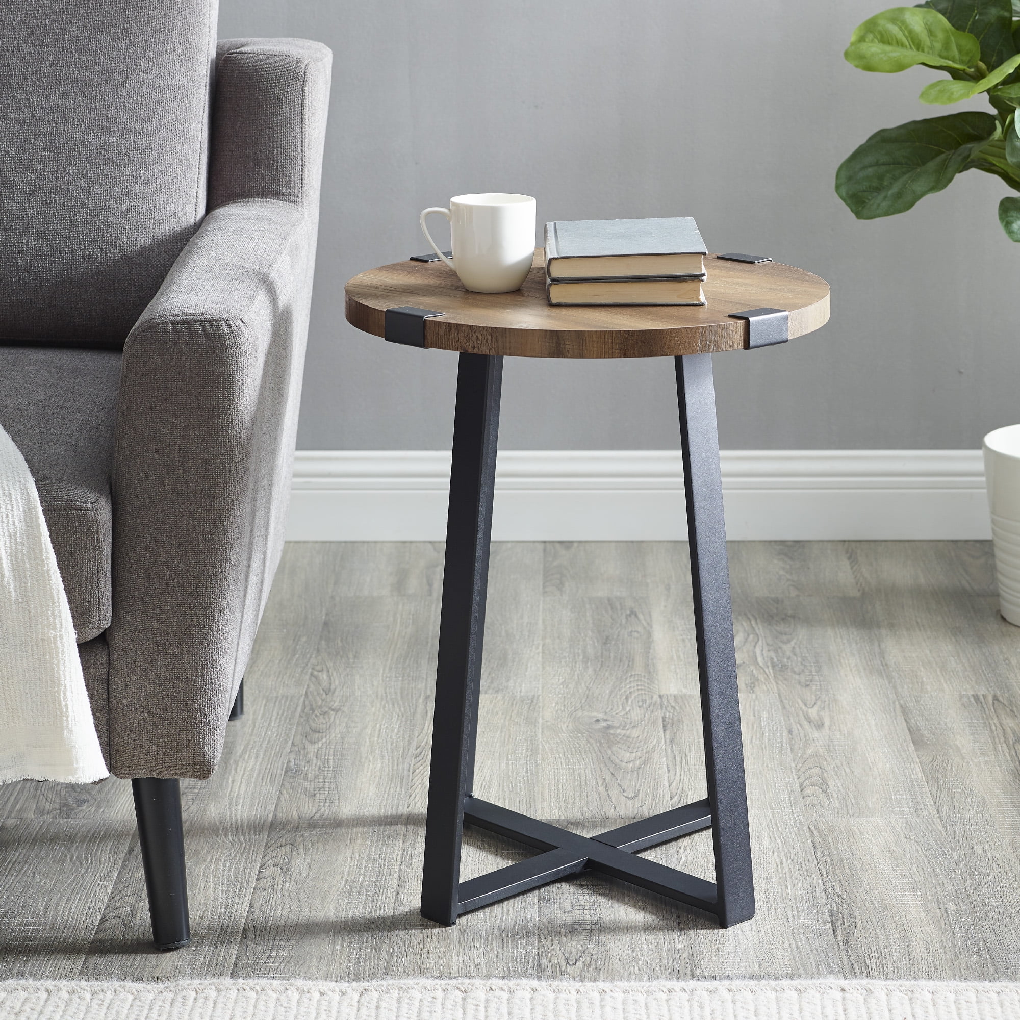 Buy Woven Paths Rustic Wood and Metal Round End Table, Reclaimed Barnwood Online at Lowest Price