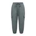 thumbnail image 4 of DHFJKG Capris For Women Cargo Pants With Multi Pockets Casual Drawstring Loose Fit Solid Color Pants Activewear Versatile Trousers, 4 of 5