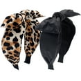 thumbnail image 3 of BEGOOD 2Pcs Bow Headbands for Women Leopard Print Headwear Fashion Leather Hair Bands for Girls, 3 of 6