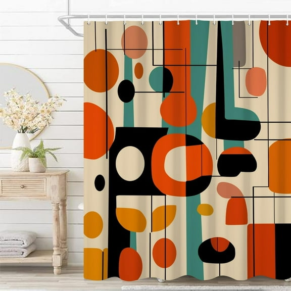 Boho Mid Century Shower Curtain Abstract Retro Colors Geometric Pattern Lines Bath Curtain Waterproof Polyester Fabric for Vintage Aesthetic Bathroom Bathtub Decor 36"W x 72"L (Pack of 1)