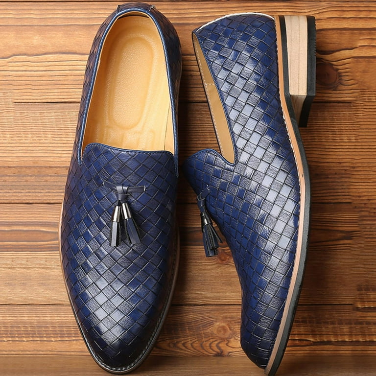 Yyuijk Men's Dress Shoes Bussiness Formal Oxfords Wesley Slip On Soft PU Leather Shoes Blue 8