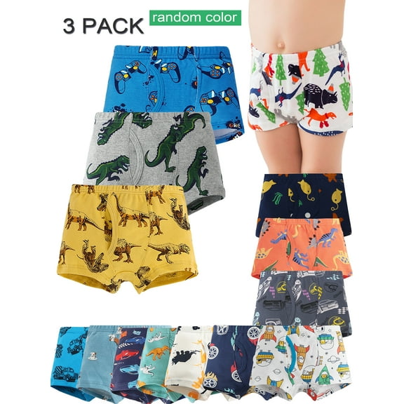 WIBACKER Boys Cotton Boxer Briefs Cartoons Animal Panties Toddler Kids Underwear 3 Pack, 2-10 Years