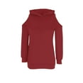thumbnail image 7 of Women's Hoodies Cold Shoulder Trendy Sweatshirts Long Sleeve Casual Pullover Hooded Solid Color Fall Cutout Tops (L, Wine), 7 of 7