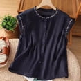 thumbnail image 2 of Linen Tops for Women, Yigetop Tank Top for Women Solid Color Sleeveless Blouse Summer Cotton Linen Shirts Casual Round Neck Basic Top Cotton Boho Tops for Women Navy L, 2 of 8
