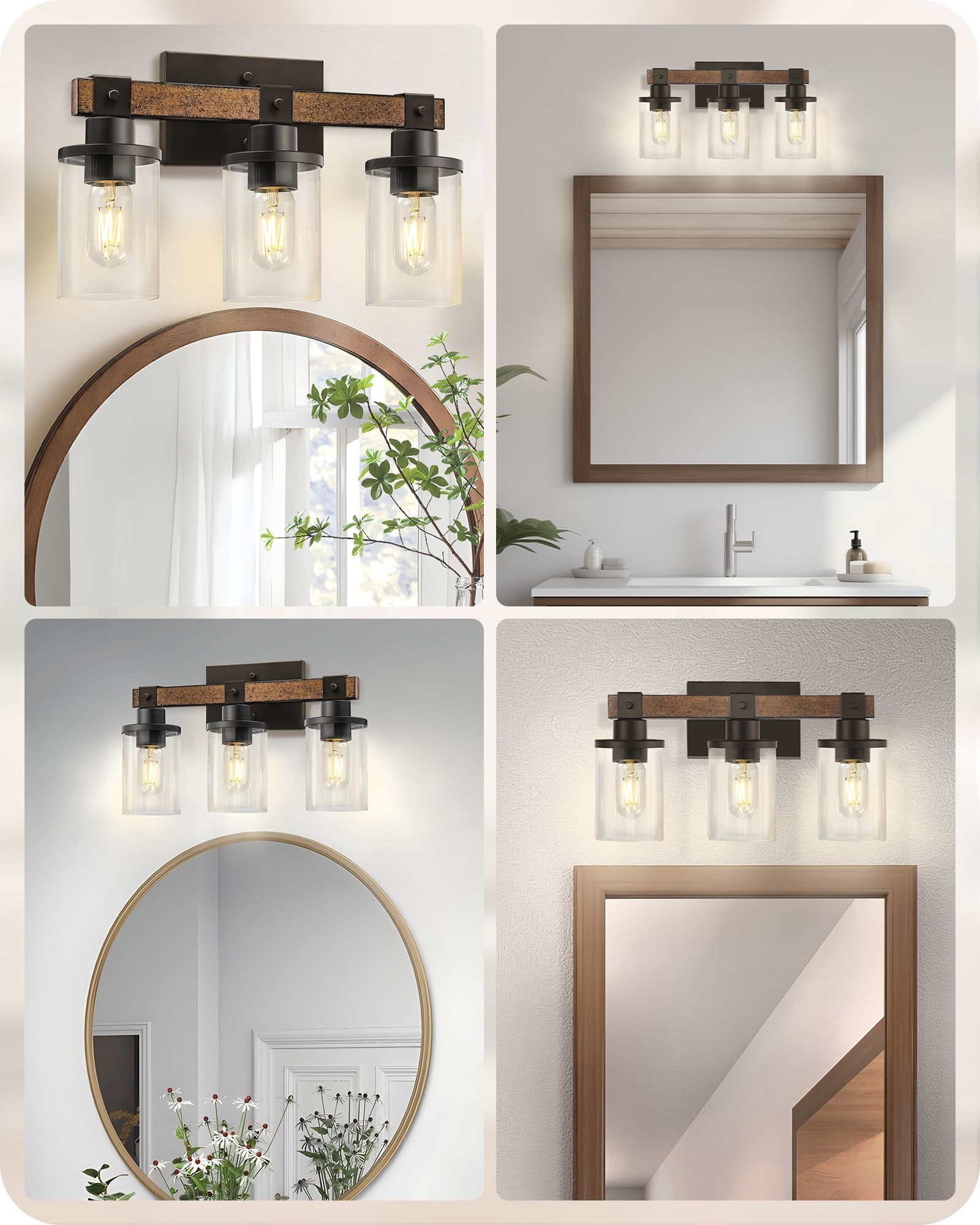 3-light Bathroom Light Fixture  Farmhouse Vanity Lights For With Glass Shade Rustic Fixtures E26 Base F08bd05