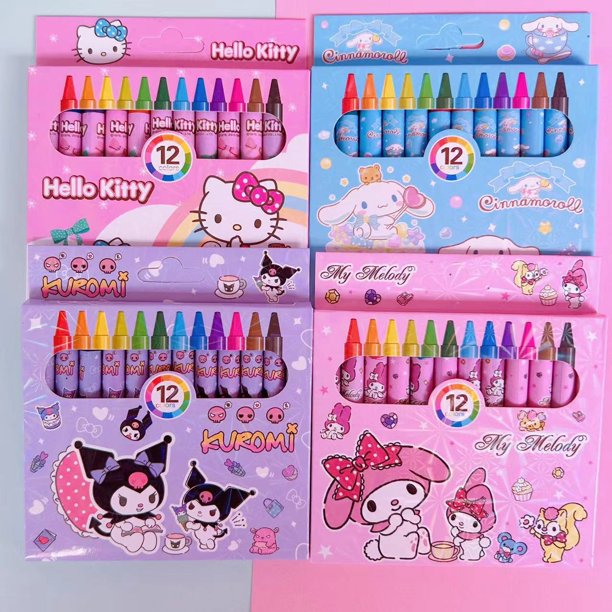 Juego de crayones Sanrio mini, 12 colores, kulomi, pincel de graffiti para niños, suministros de arte, al