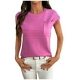 thumbnail image 2 of HOMBOM Trendy Blouses for Women Hot Pink Short Sleeve Cap Sleeve Crew Neck Solid Knitting Cotton Blouse M, 2 of 7
