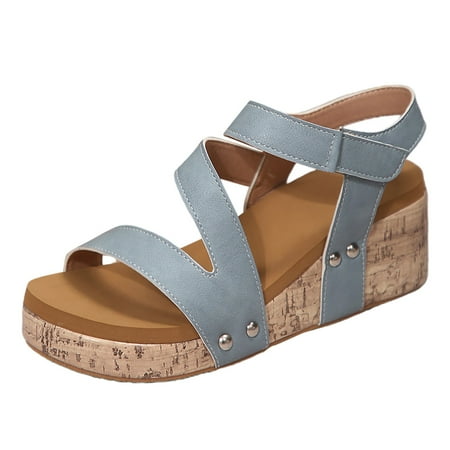 

PEASKJP Dressy Sandals Women Wide Women s Flat Sandals Strappy Studded Sandals Gladiator Sandals with Ankle Strap (Light Blue 6.5)