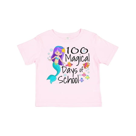 

Inktastic 100 Magical Days of School with Blue Mermaid and Fish Boys or Girls Toddler T-Shirt