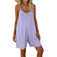 thumbnail image 5 of Hurxie Womens Summer Casual Romper Loose Spaghetti Strap Shortalls Overalls Jumpsuit Beach Vacation Jumper with Pocket Purple,2XL, 5 of 7