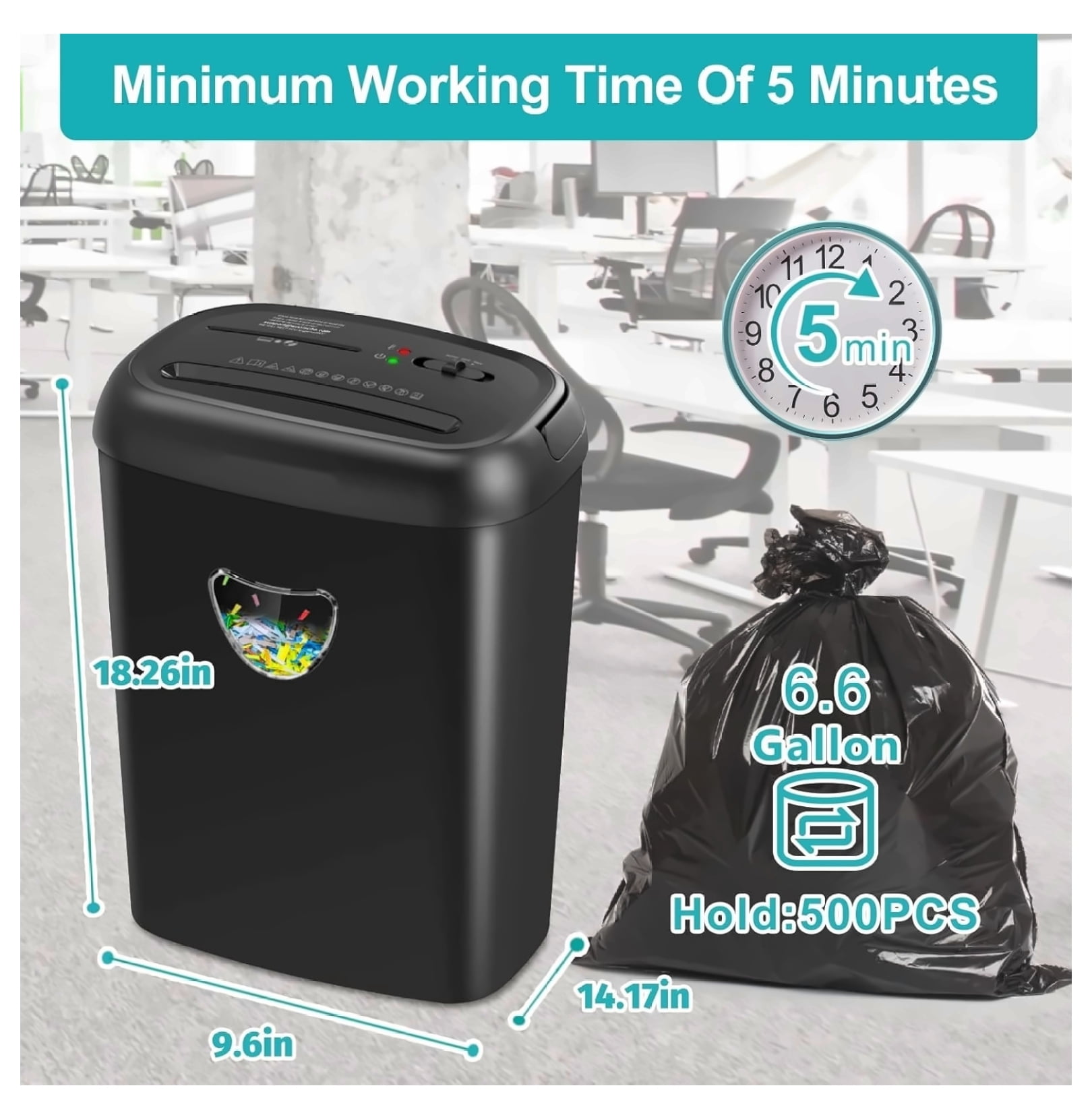 Cross Cut Paper Shredder - 14 Sheet Capacity, P-4 Security, 6.6 Gallon - Jam Proof Heavy Duty Shredder for Home & Office Use
