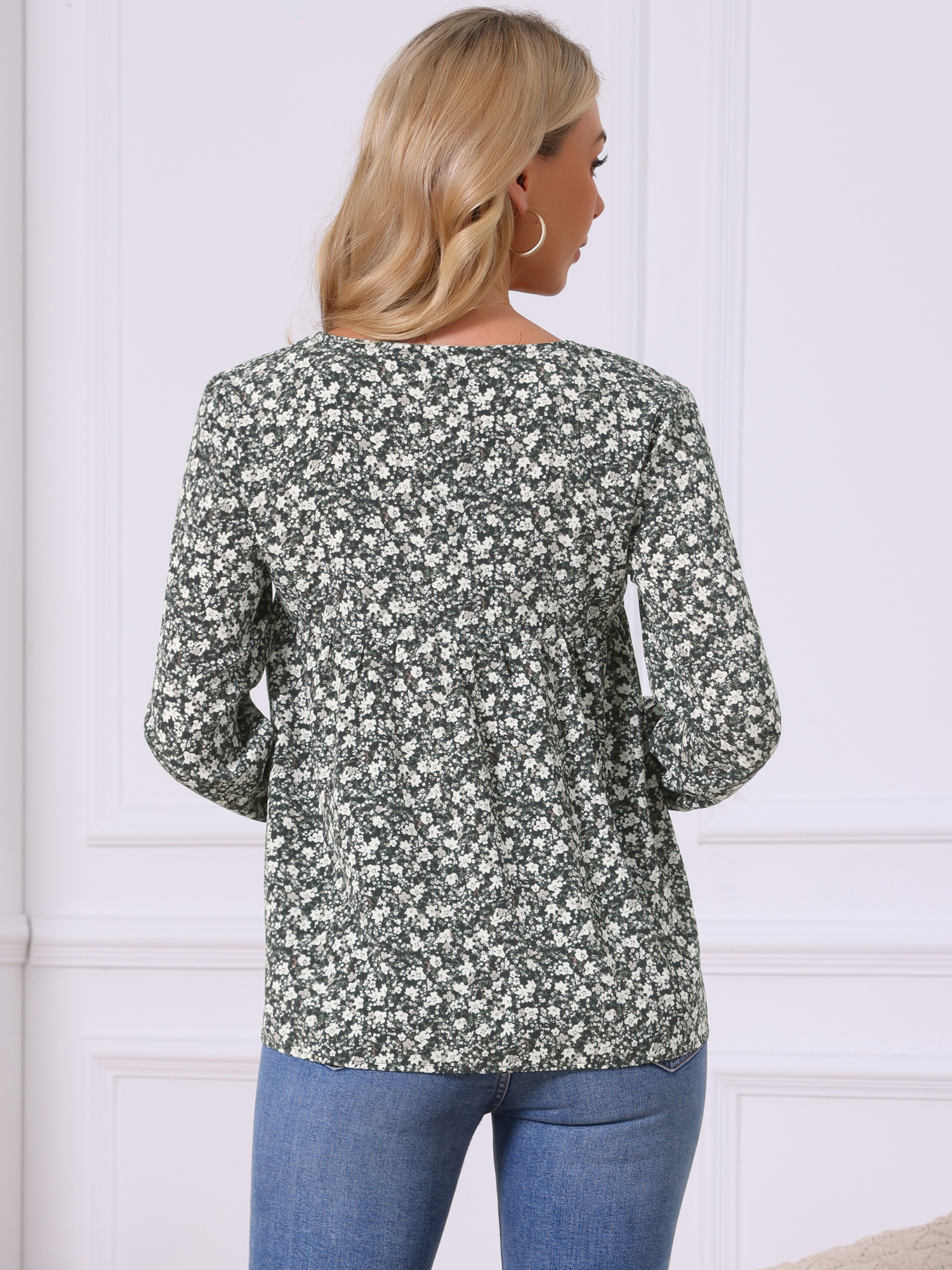 DARING DIVA Women's Babydoll V Neck Floral Blouse L Black