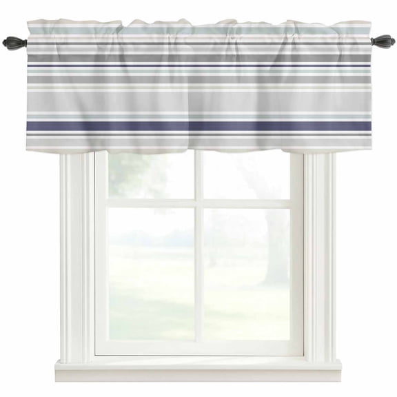 Gray Stripe Farmhouse Short Window Curtain Valances, Modern Abstract Art Navy Blue Striped Rustic Rod Pocket Kitchen Valances for Living Room Bedroom Bathroom Cafe 54" x 18"